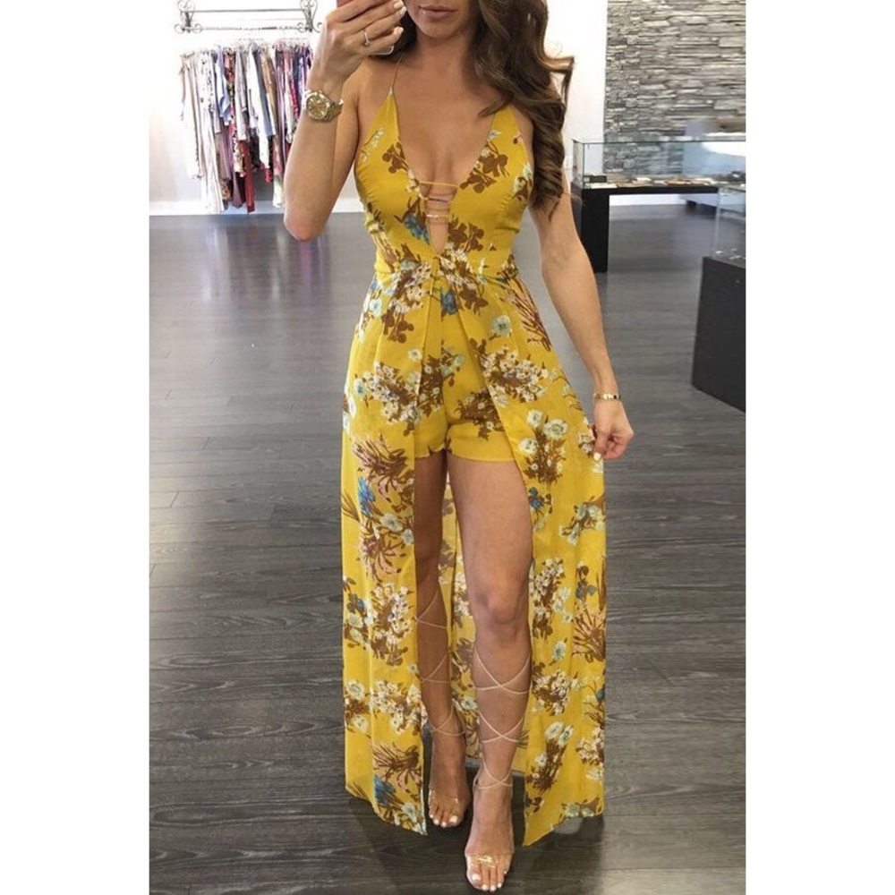 Yellow Backless Maxi Romper - Picture 2 of 8